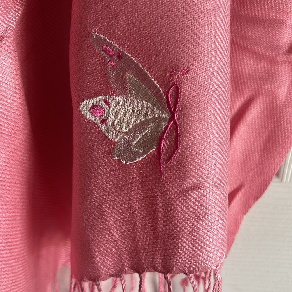 Breast Cancer Pink Fringed Pashmina Scarf